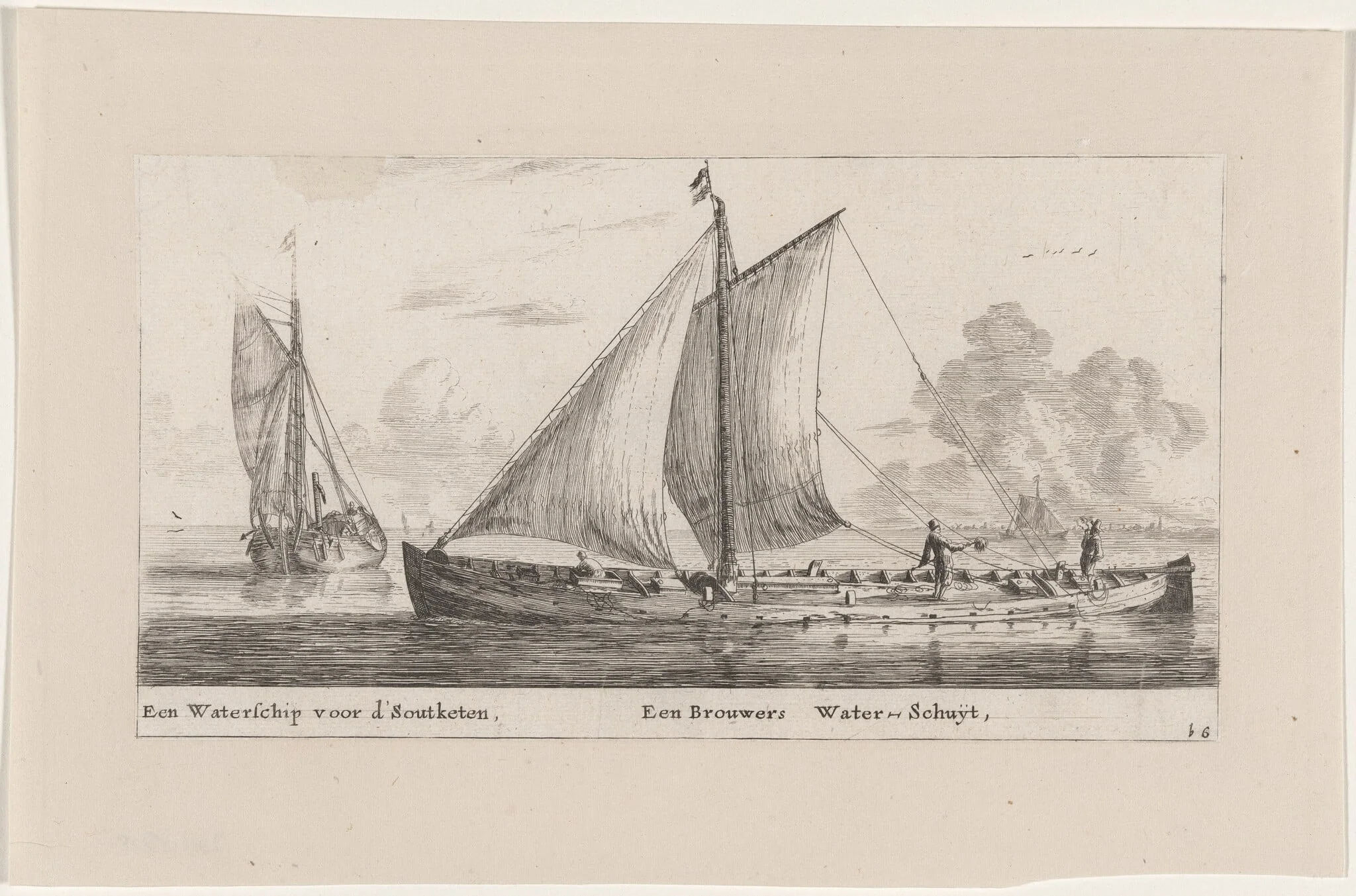 A "Watership" Carrying Water for the Salt Works and Another One Carrying Water for the Breweries, by Nooms, called Zeeman, Reinier, ink, 1653