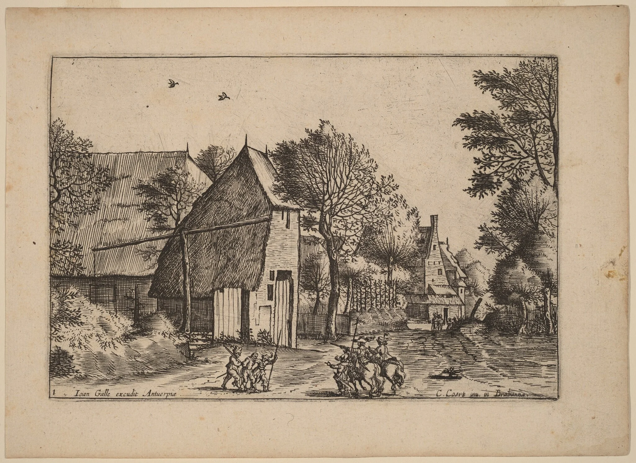 Village Road with Draw Well, by Johannes van Doetechum the Elder, ink, 1676