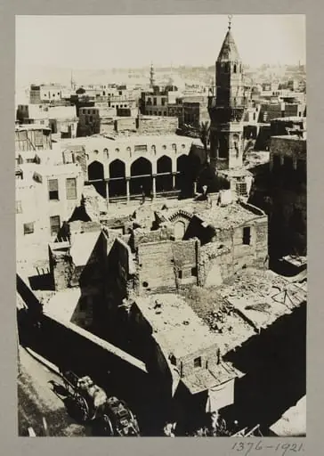 The mosque of Fatimid wazir Amir al-Salih Tala'i‘ seen from Bab Zuwayla, Cairo