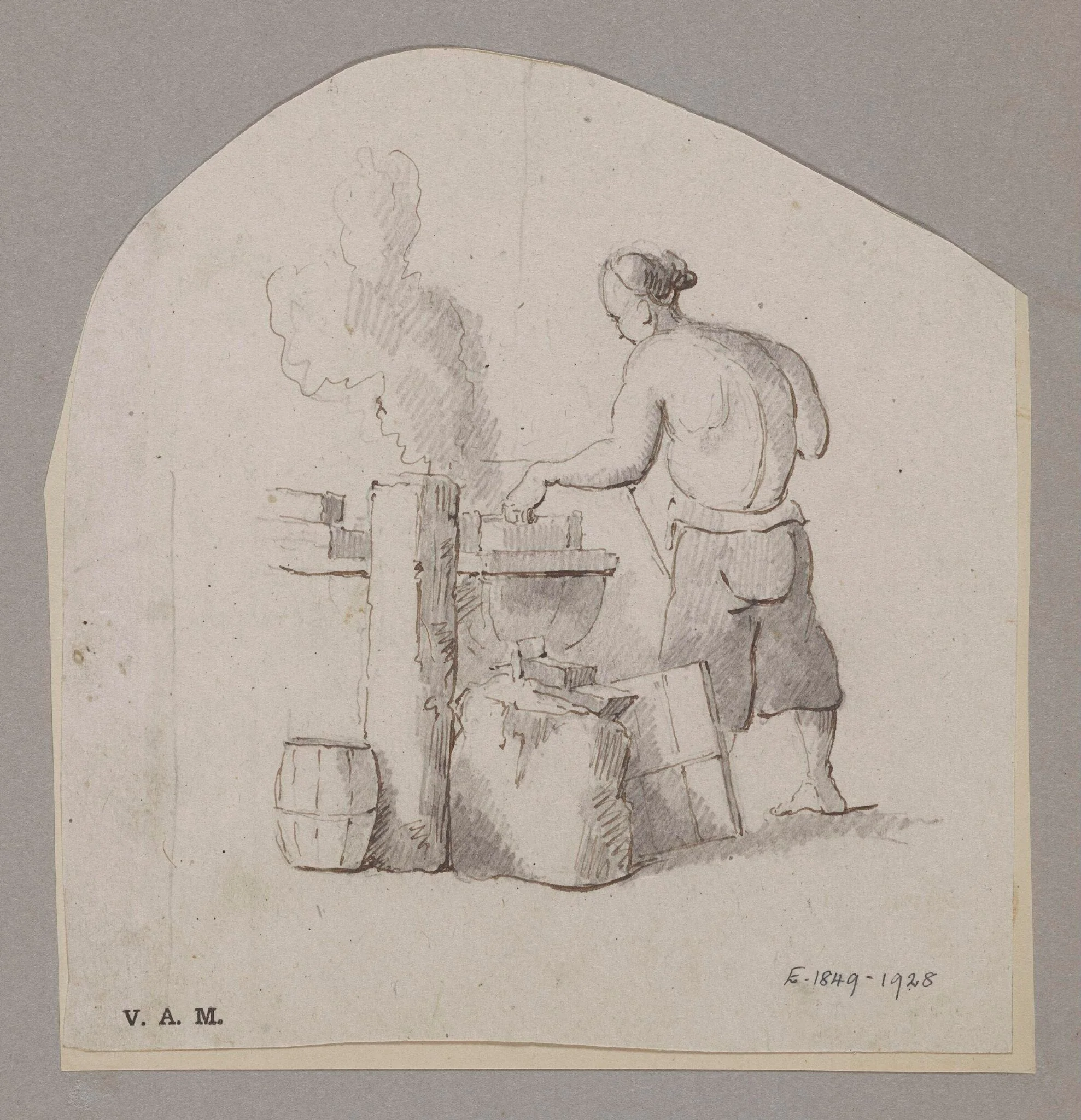 A blacksmith with his equipment, by Unknown, 1850