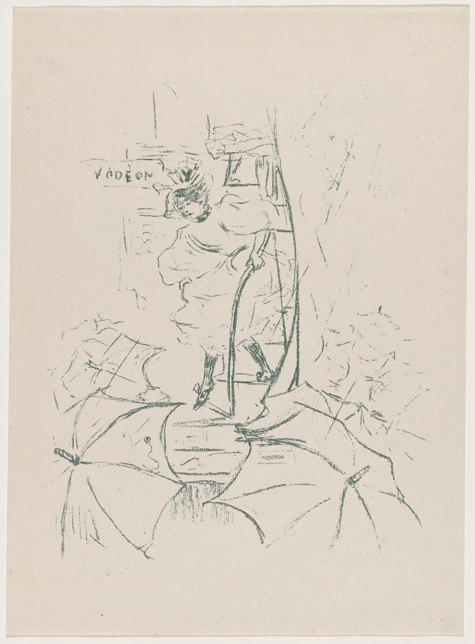 untitled (Woman descending onto a street of umbrellas)