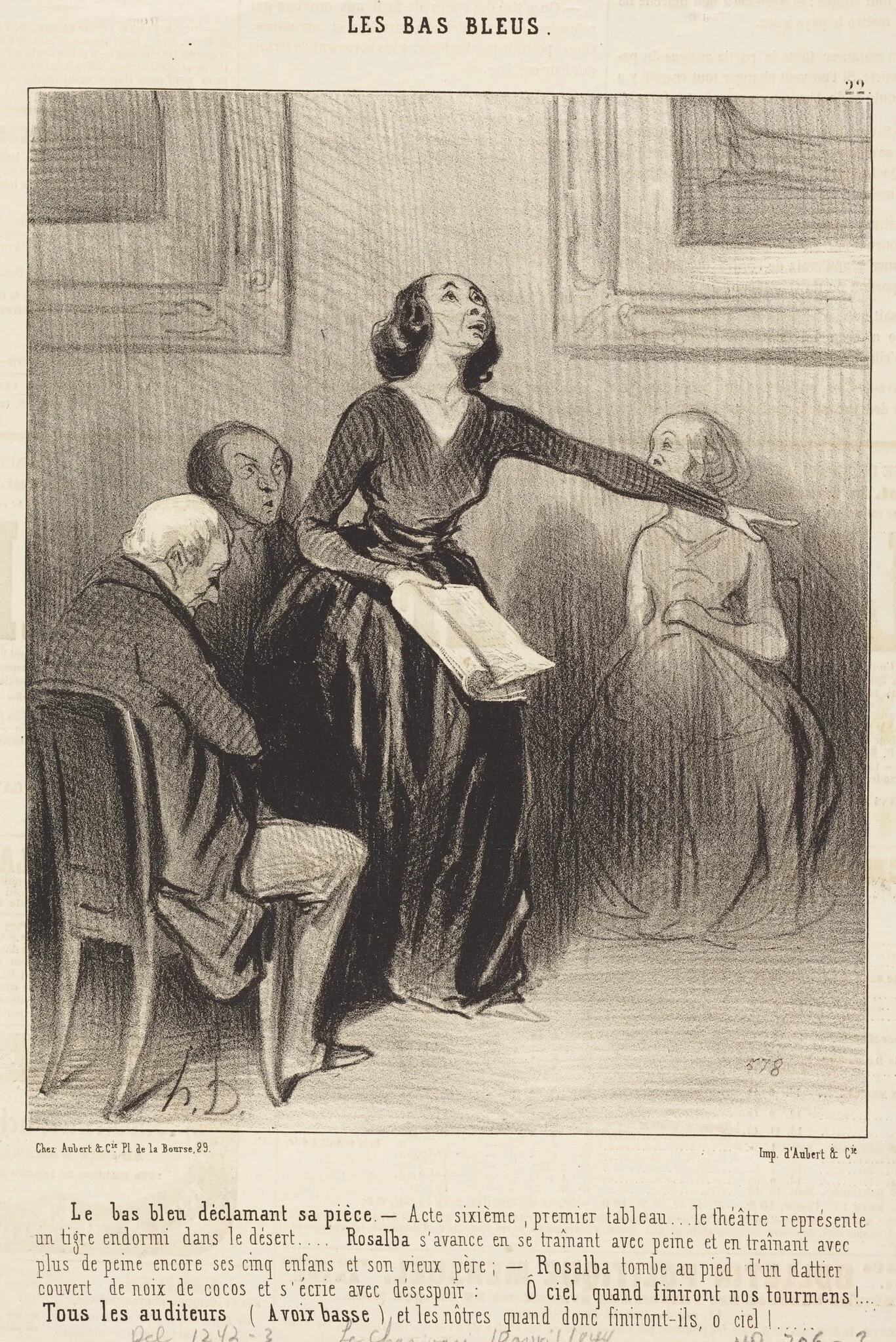 Le Bas-bleu déclamant sa pièce, by Honoré Daumier, ink, 1844