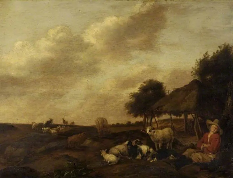 Sheep and goats with a shepherd