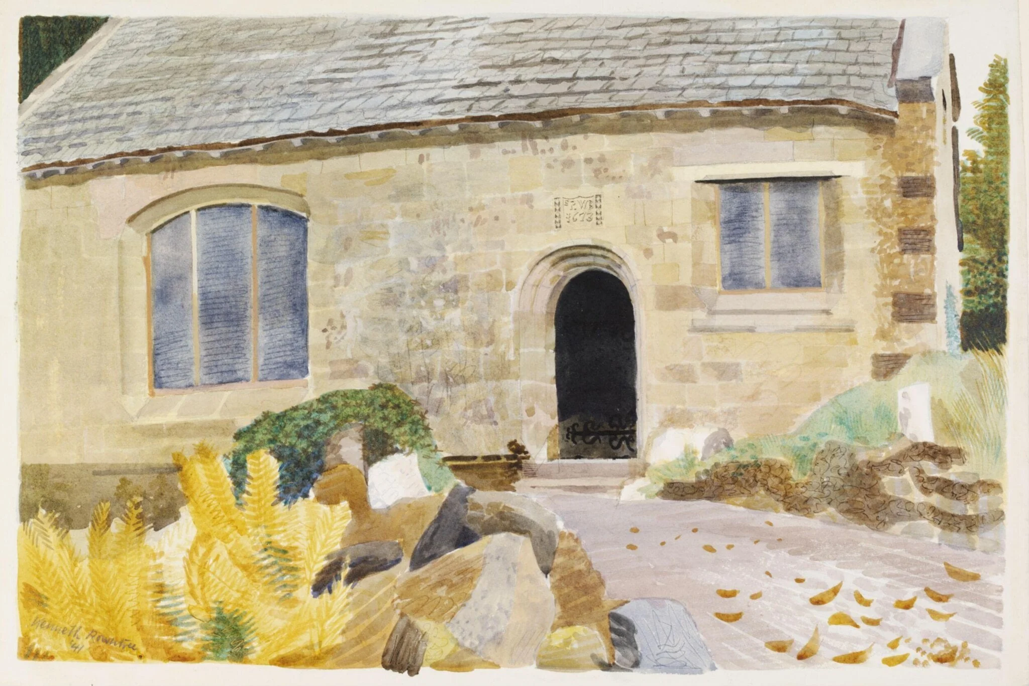 Gwydir Uchaf - the Chapel built by Sir Richard Wynne, 1673. Caernarvonshire, by Kenneth Rowntree, watercolor, 1941