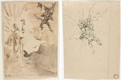 The Bishop and the Demon (recto); Three Demons Holding a Knight (verso)