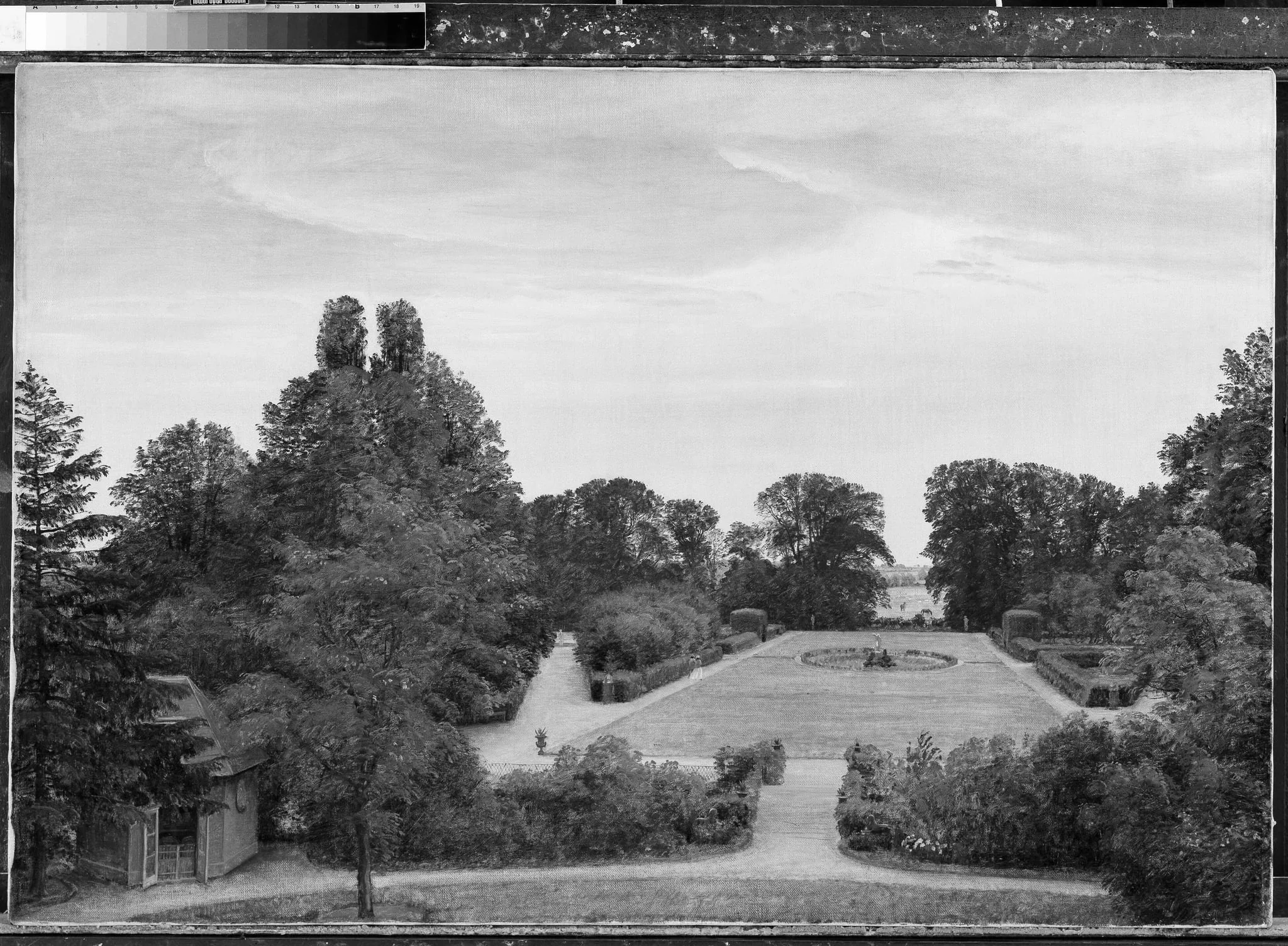 Parken ved Nysø. Til venstre Thorvaldsens atelier, by Unknown, 1865