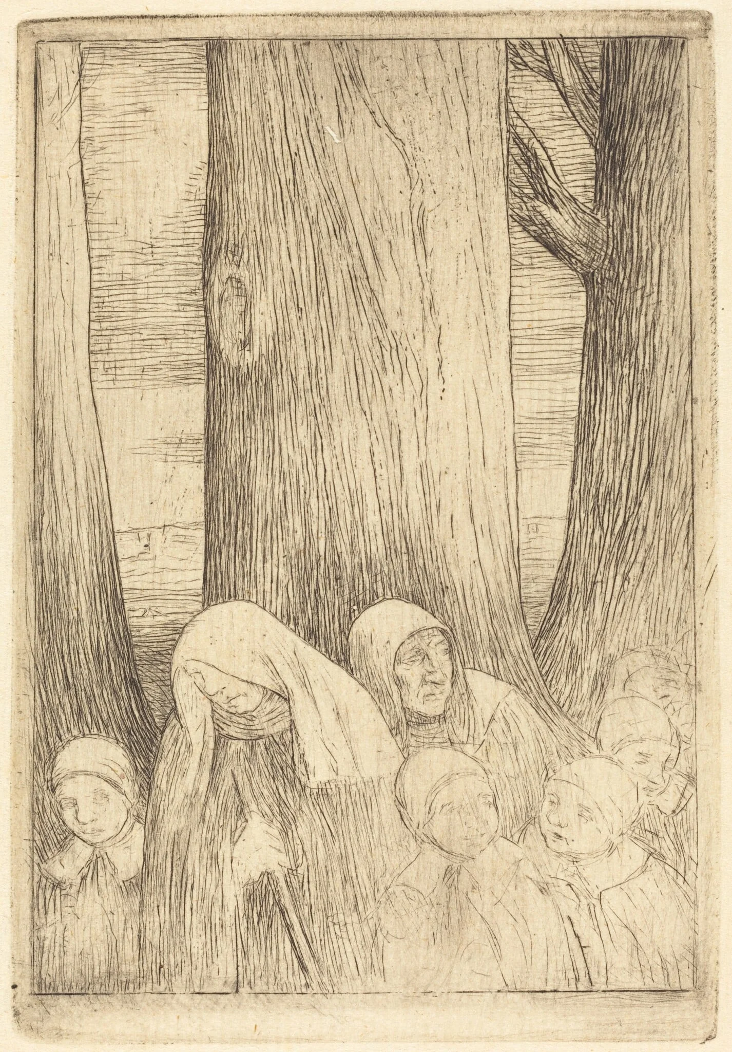 Orphans (Les orphelins (?)), by Alphonse Legros, ink, 1874