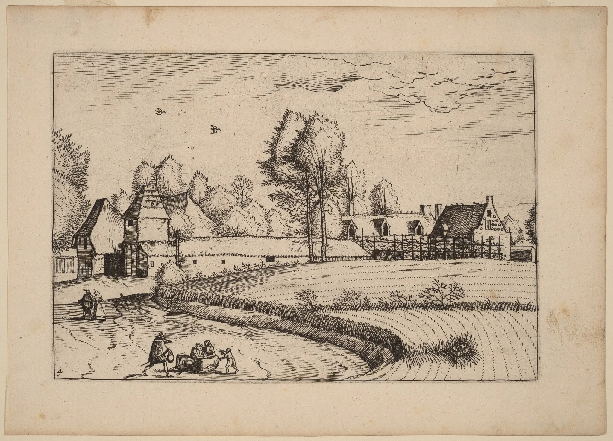 Country Houses, by Johannes van Doetechum the Elder, ink, 1676