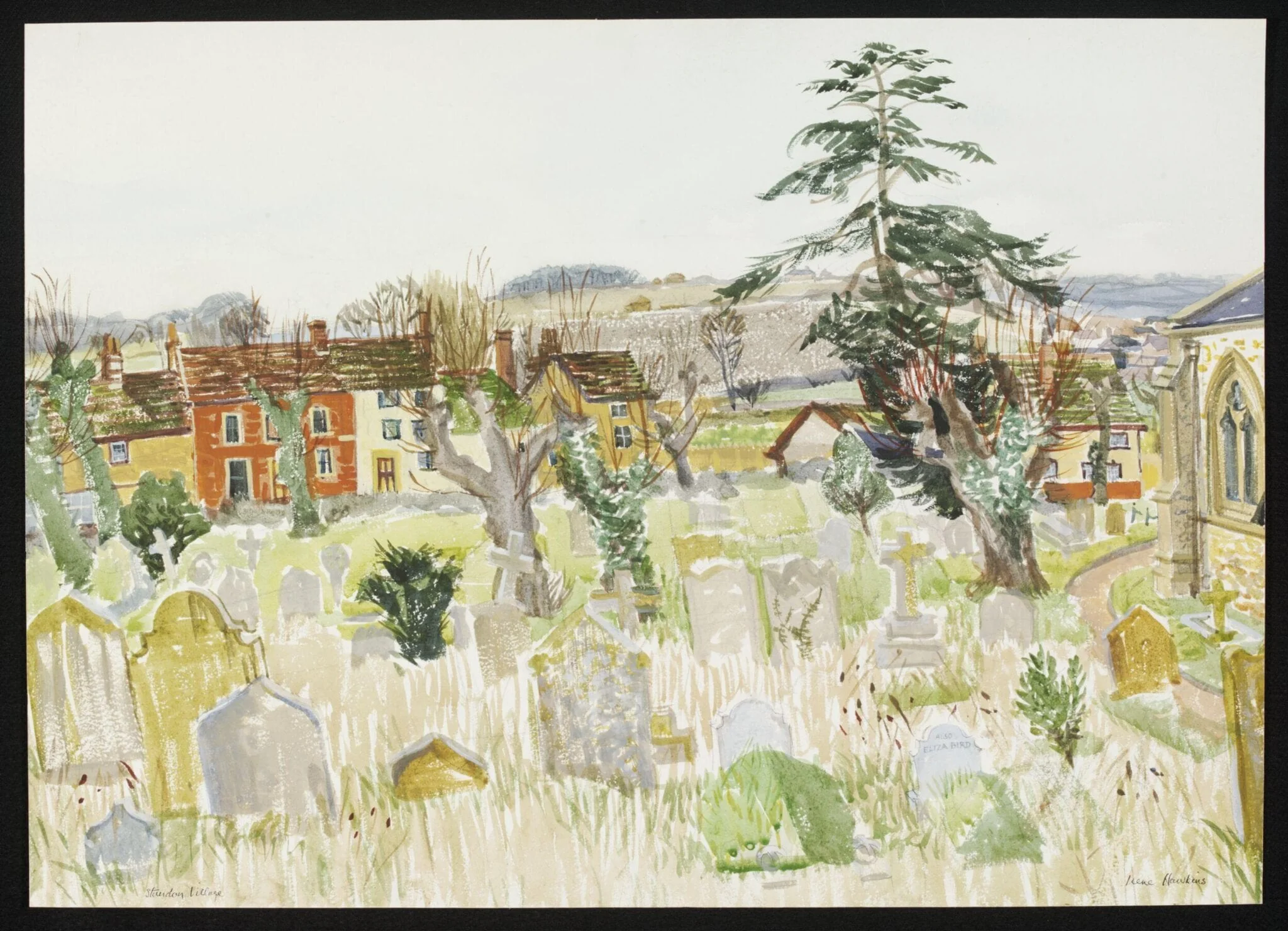 Standon Village from the Churchyard, by Hawkins, watercolor, 1940
