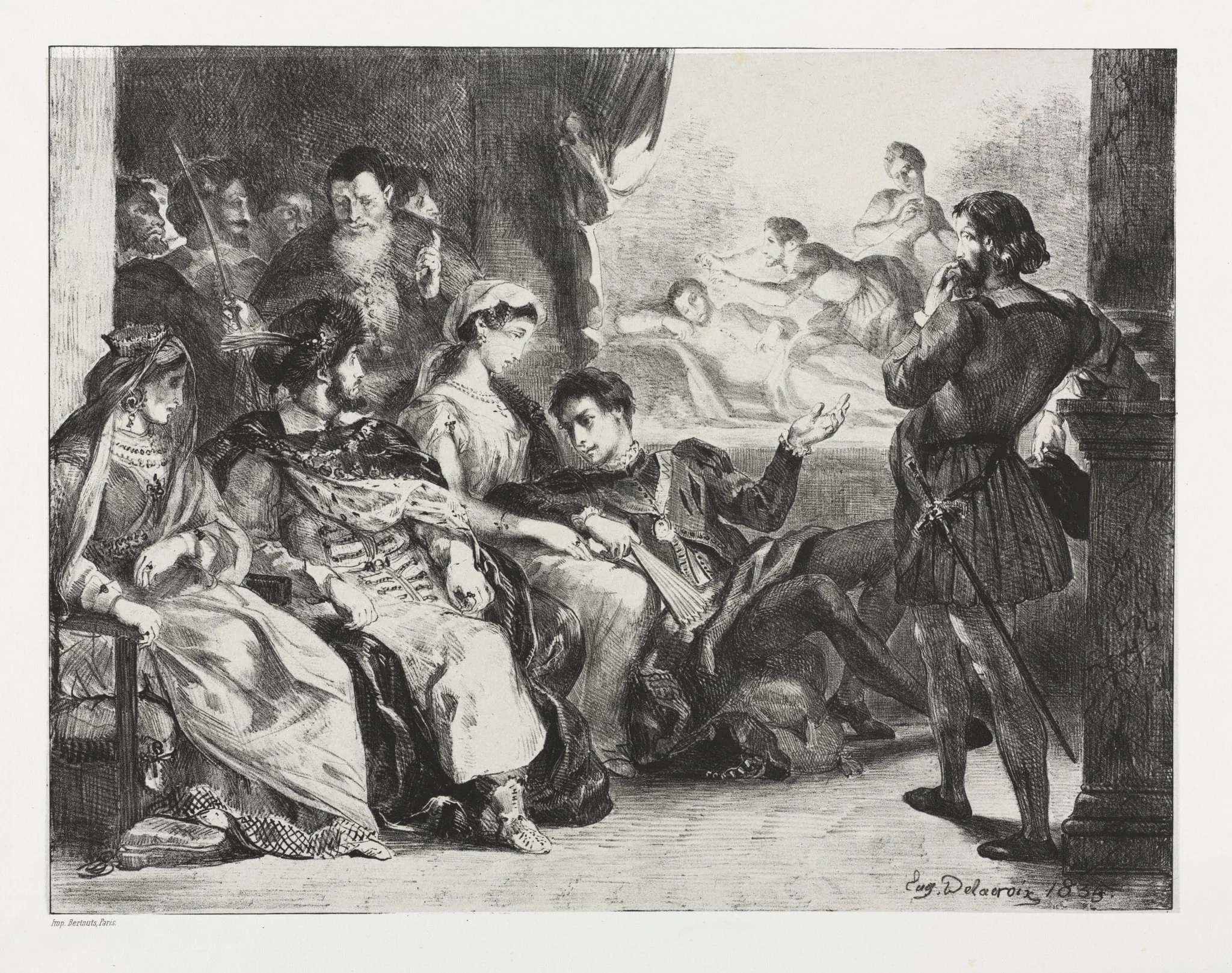 Hamlet:  Hamlet Commands the Actors to do a Scene from the Poisoning of his Father, by Eugène Delacroix, 1834