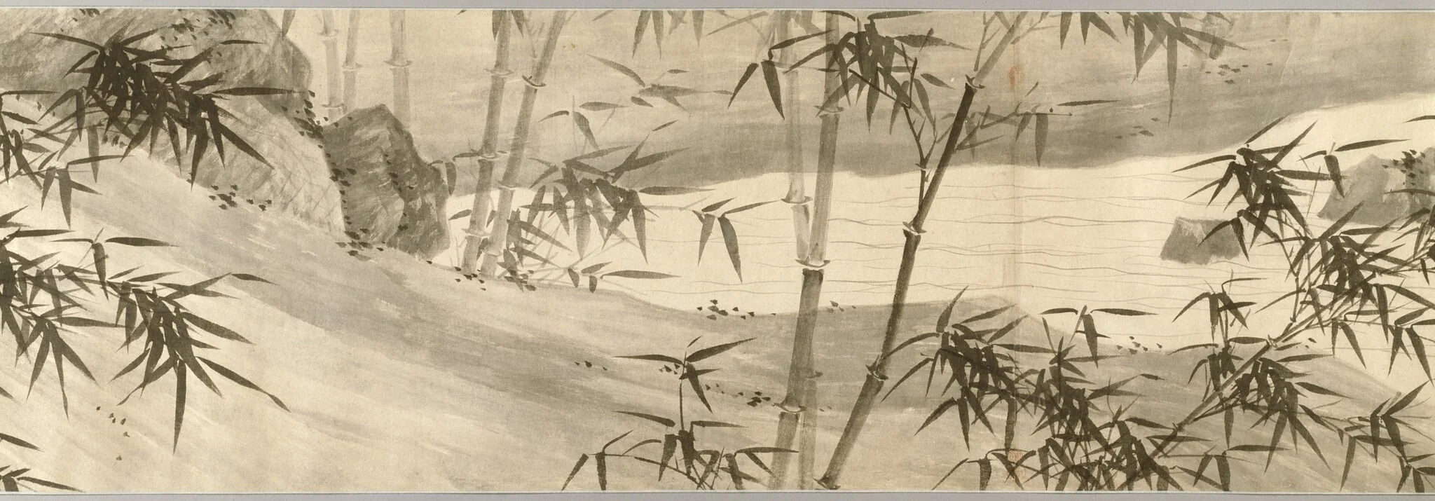 Bamboo-Covered Stream in Spring Rain, by Xia Chang, ink, 1441