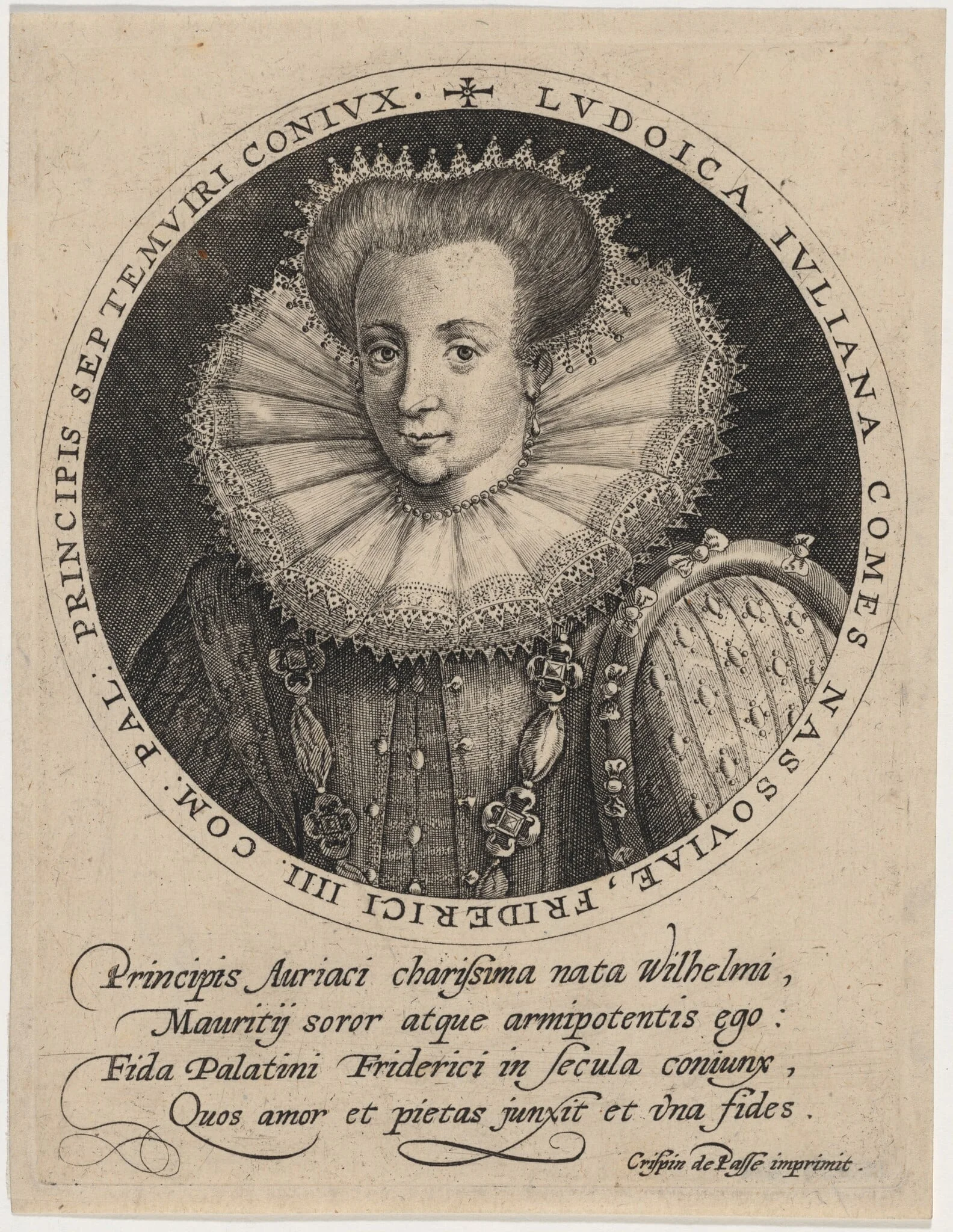 Louise Juliana of Nassau, Electress Palatine, by Crispijn van de Passe I, ink, 1601