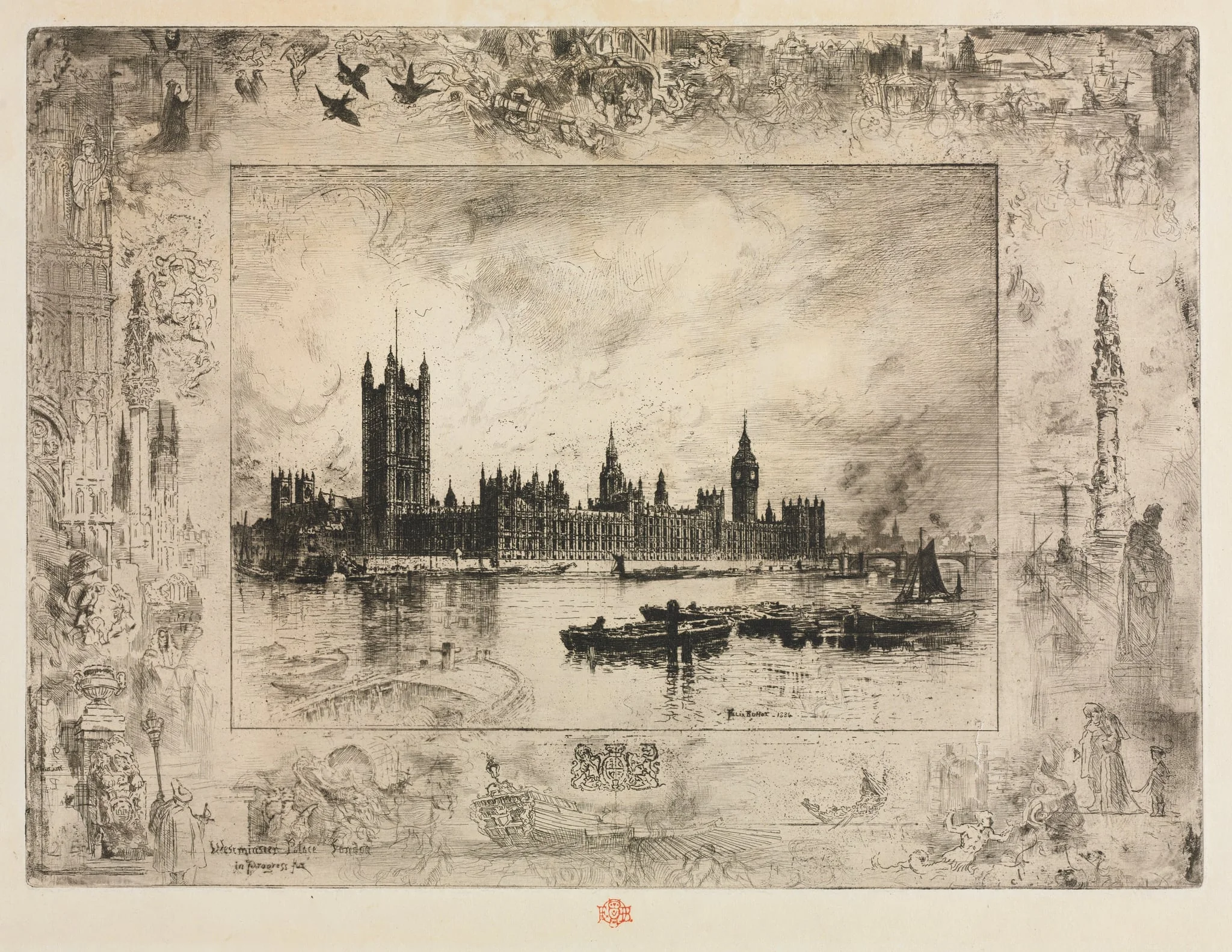 Westminster Place, by Félix-Hilaire Buhot, 1884