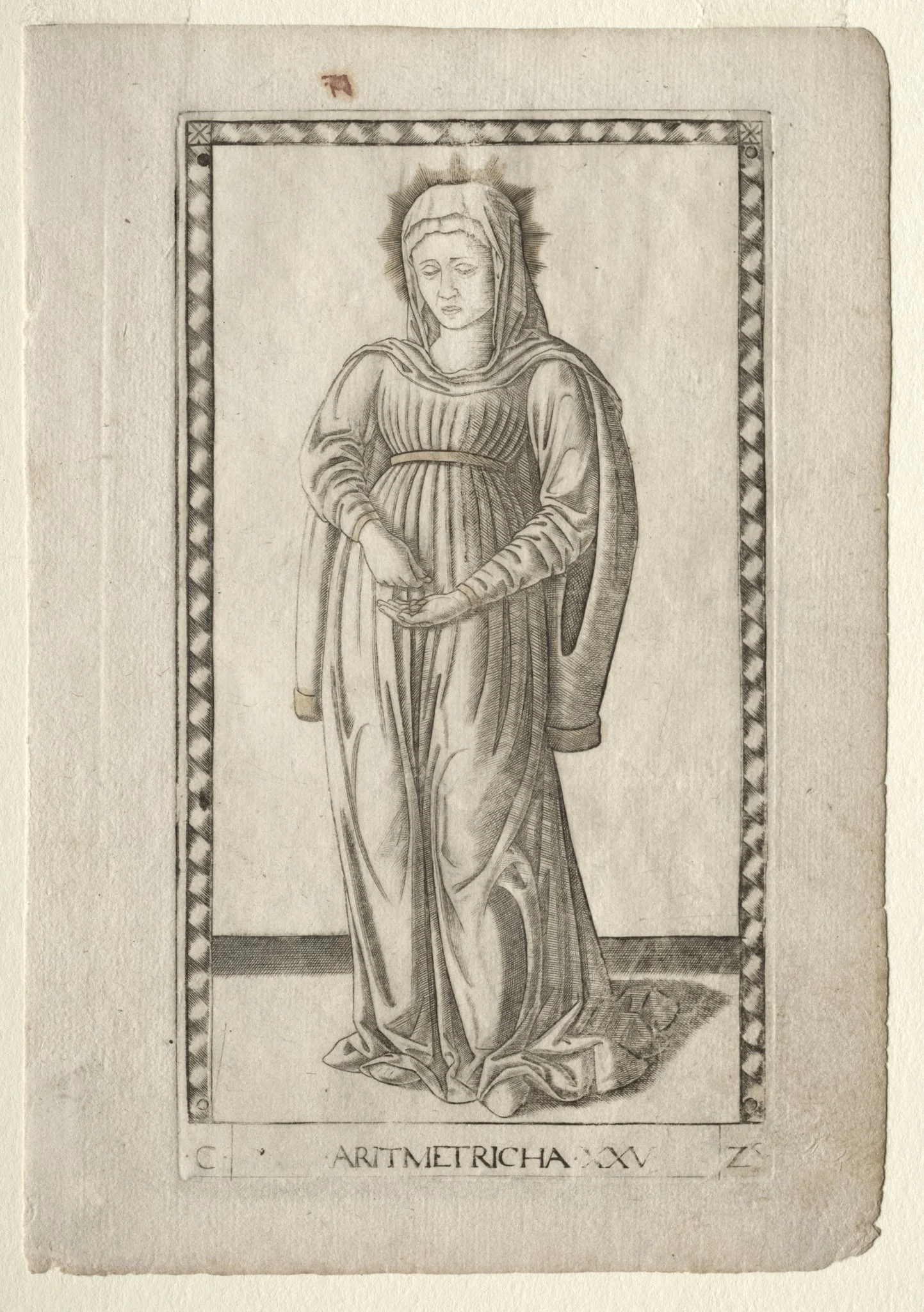 Arithmetic (from the Tarocchi, series C:  Liberal Arts, #25), by Master of the E-Series Tarocchi, 1467