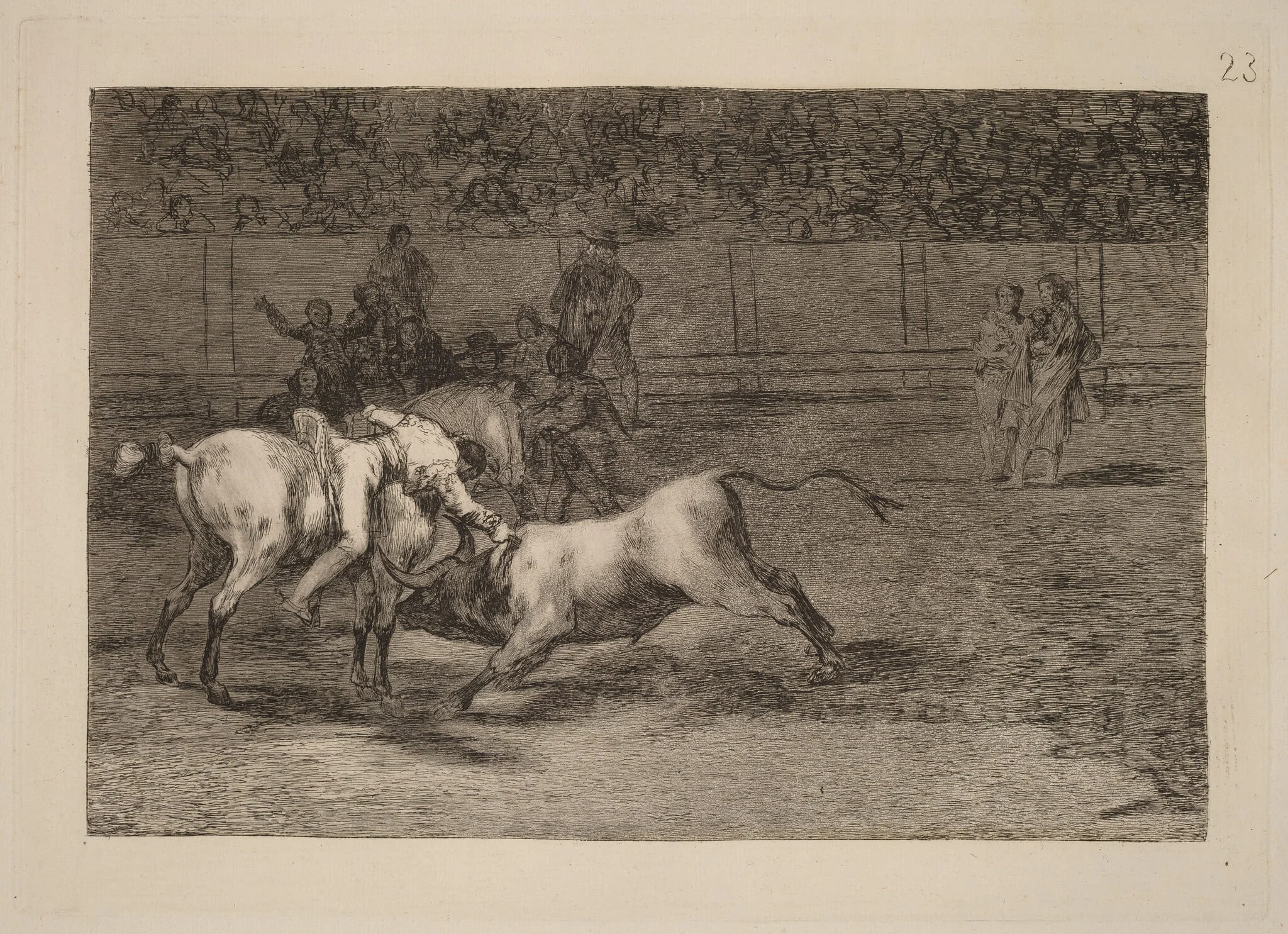 Mariano Ceballos, alias el Indio, mata el toro desde su caballo (Mariano Ceballos, Alias the Indian, Kills the Bull from His Horse), by Francisco Goya, ink, 1816