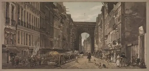 A Selection of Twenty of the Most Picturesque Views in Paris: View of the Gate of St. Denis taken from the Suburbs