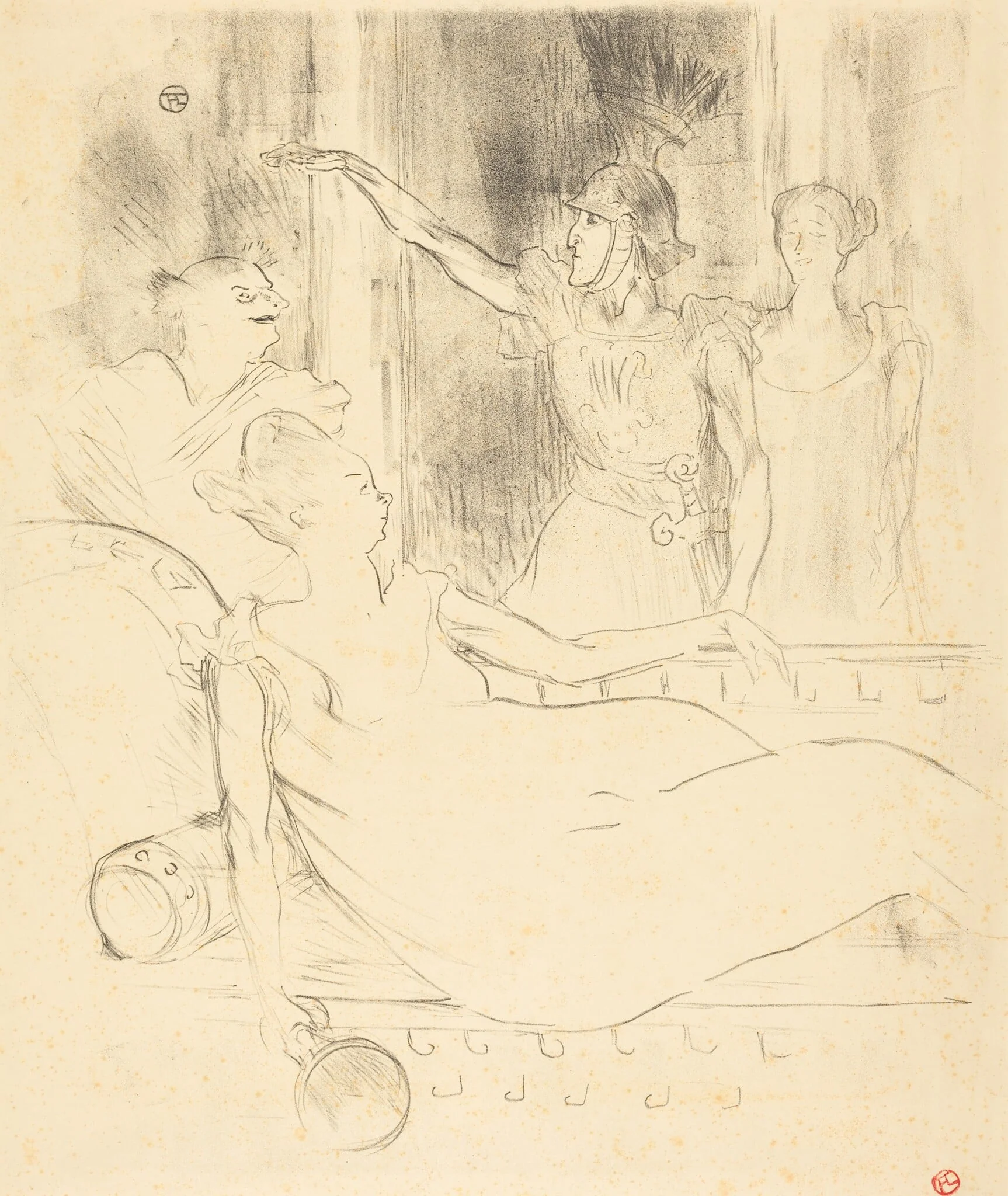 Mme. Simon-Girard, Brasseur, and Guy in "La belle Helene" (Mme. Simon-Girard, Brasseur et Guy dans "La belle Hélène"), by Henri de Toulouse-Lautrec, ink, 1895