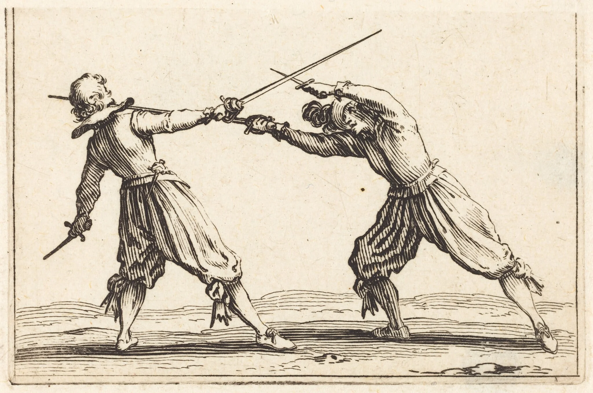 Duel with Swords and Daggers, by Jacques Callot, ink, 1622