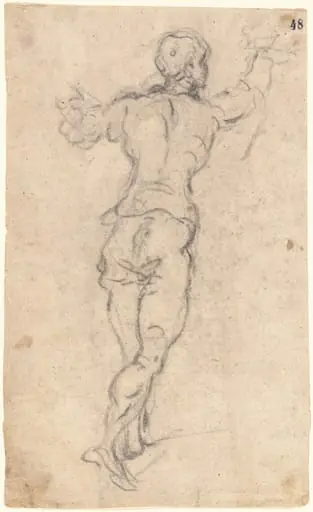 A Striding Youth with His Arms Raised, Seen from Behind
