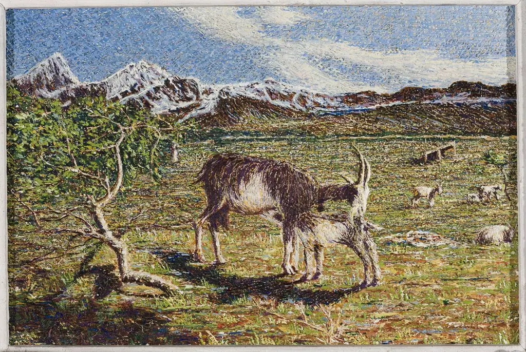 Goats against landscape