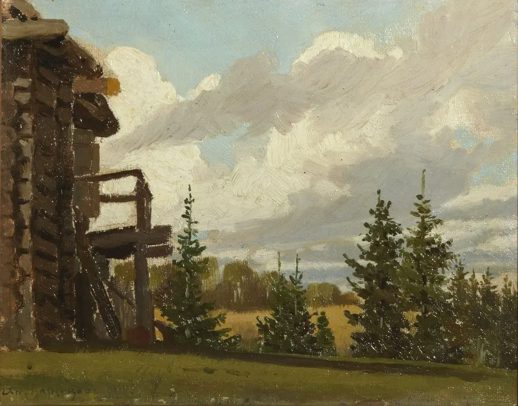 A house with a balcony. Krasnoye village