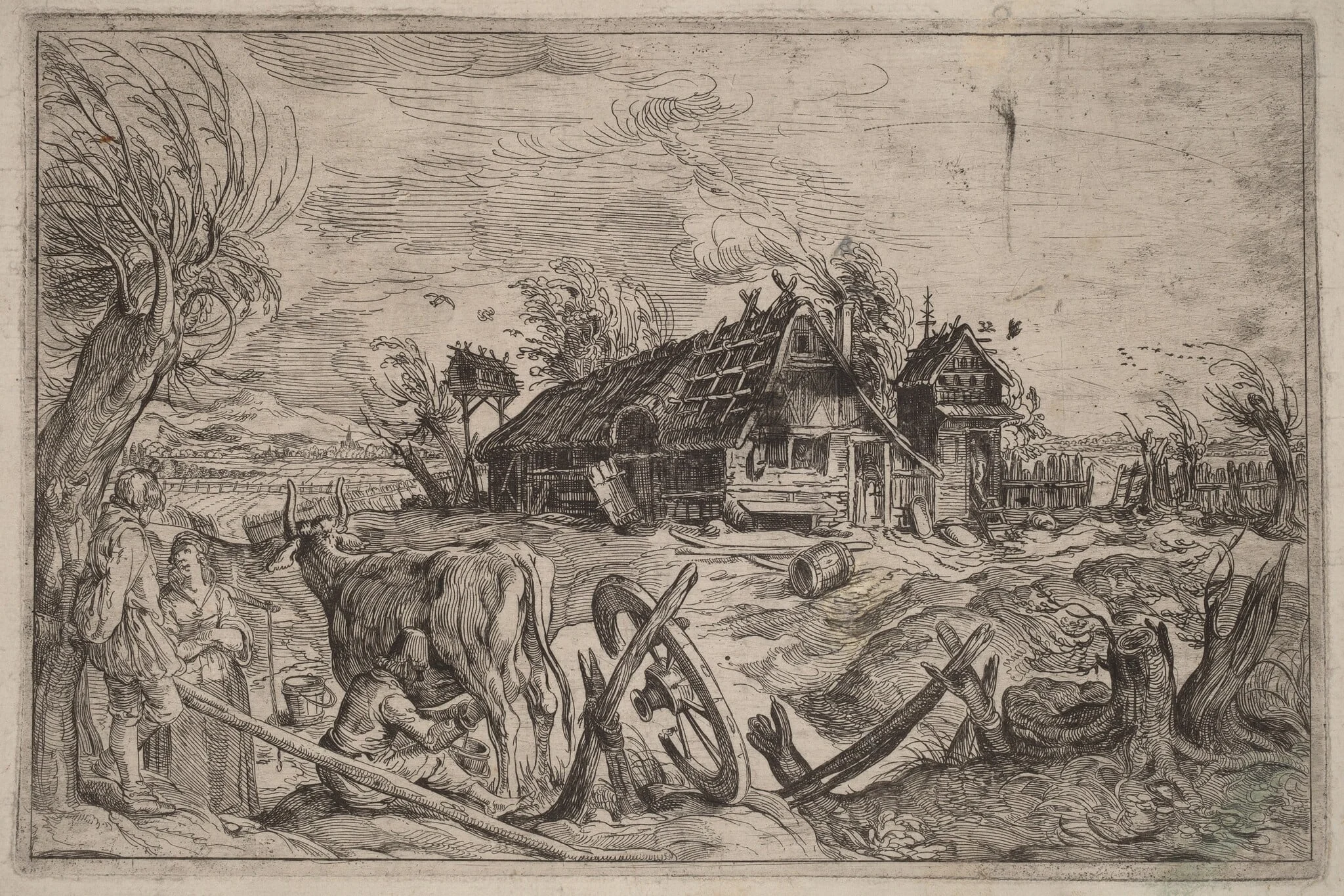 Landscape with a Farmhouse, by Dutch 17th Century, ink, 1650