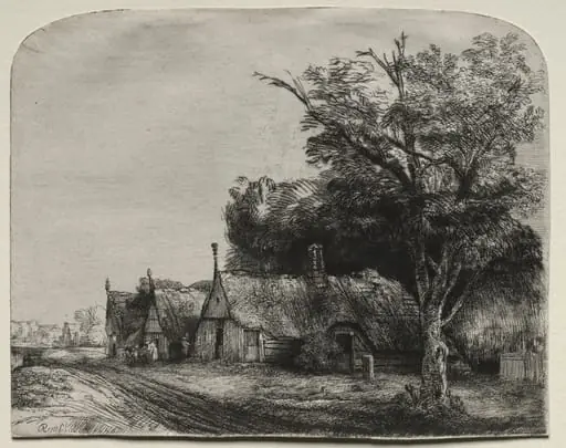 Landscape with Three Gabled Cottages beside a Road