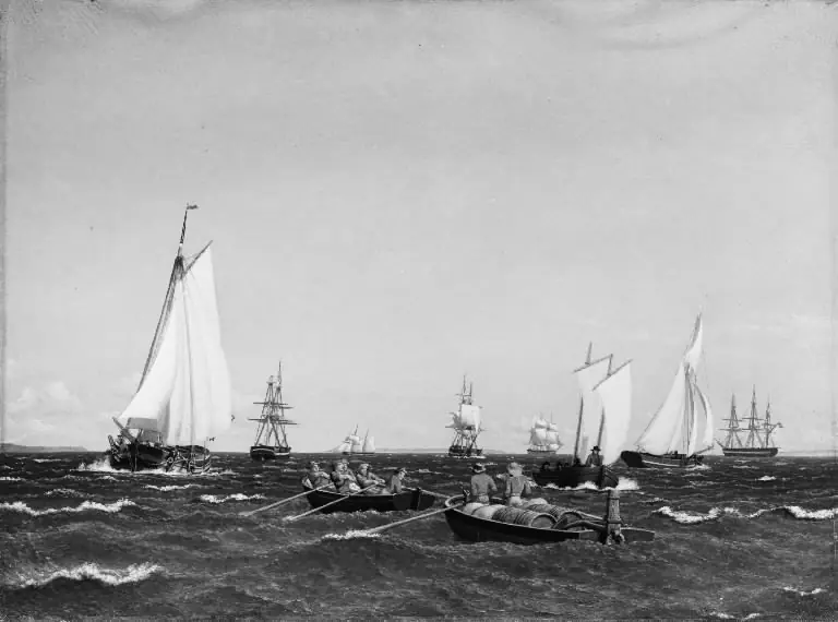 Ships in the Roads of Copenhagen. A Barge being Towed out