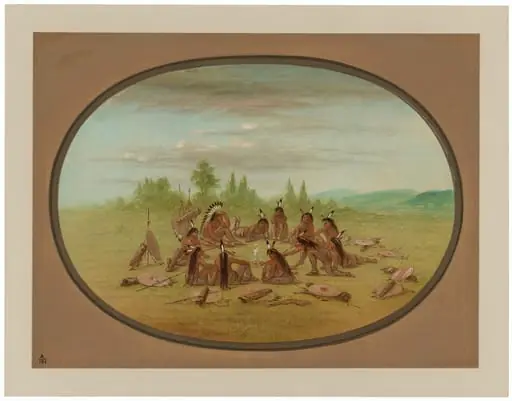 A Foot War Party in Council - Mandan