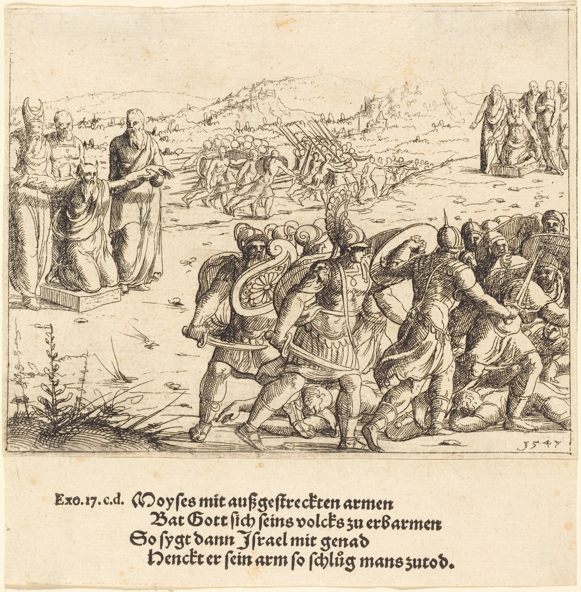 Moses with Outstretched Arms, by Augustin Hirschvogel, ink, 1547
