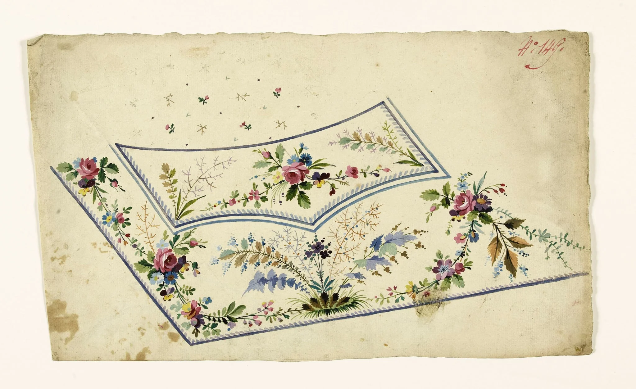 Composition de guirlandes de fleurs et branches de feuilles, projets de broderies de gilet, XVIIIème siècle, by Anonyme, 1750