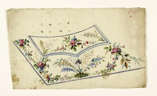 Composition de guirlandes de fleurs et branches de feuilles, projets de broderies de gilet, XVIIIème siècle