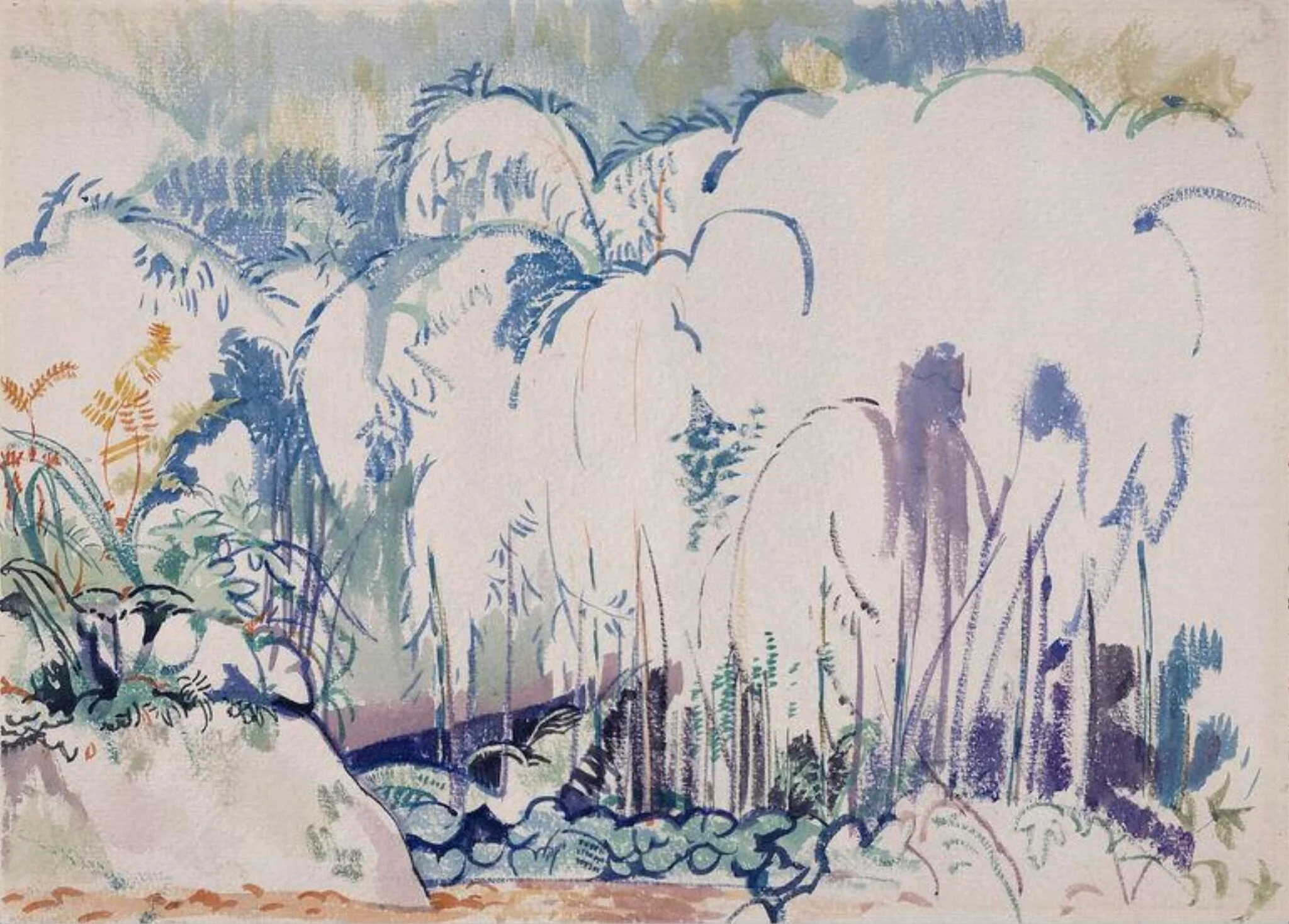 In the Woods, Lynmouth, by Albert Daniel Rutherston, watercolor, 1950