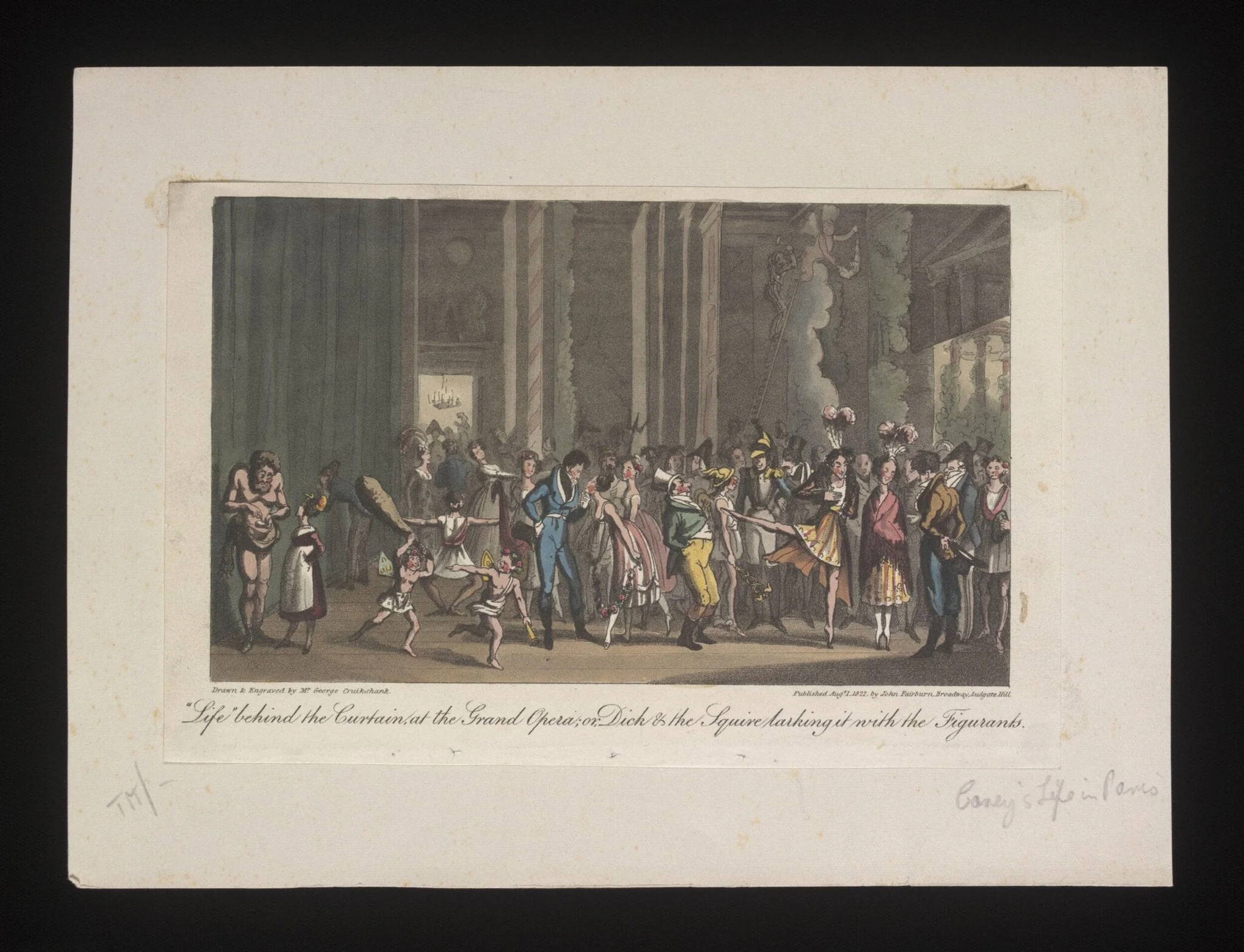 Life behind the Curtain at the Grand opera; or, Dick and the Squire larking it with the Figurants, by George Cruikshank, 1