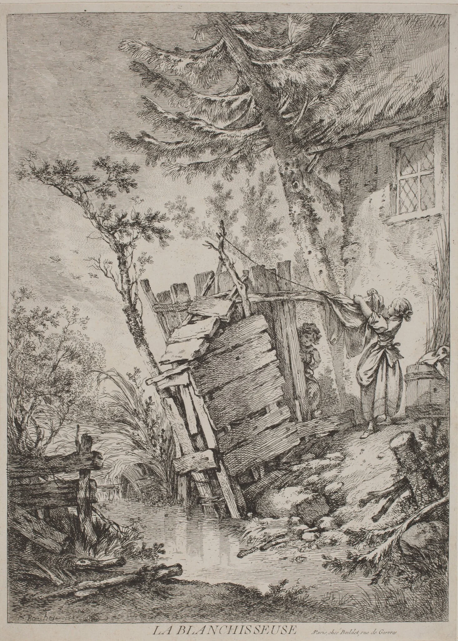 La Blanchisseuse, by François Boucher, ink, 1756