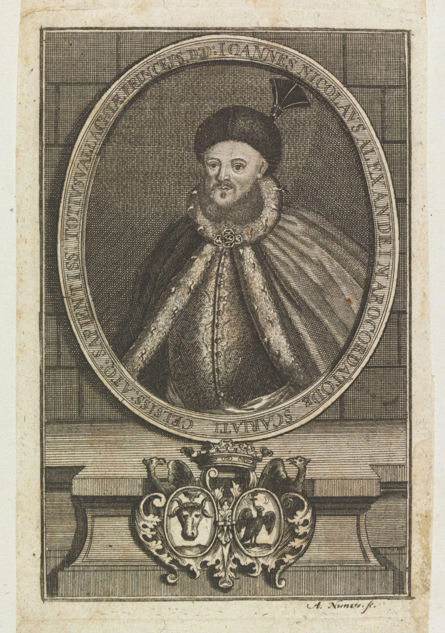 Ioannes Nicolaus Alexandri Maroc ordato de Scariati Celsiss: Atq: Sapientiss: Totius vallachiae Princeps