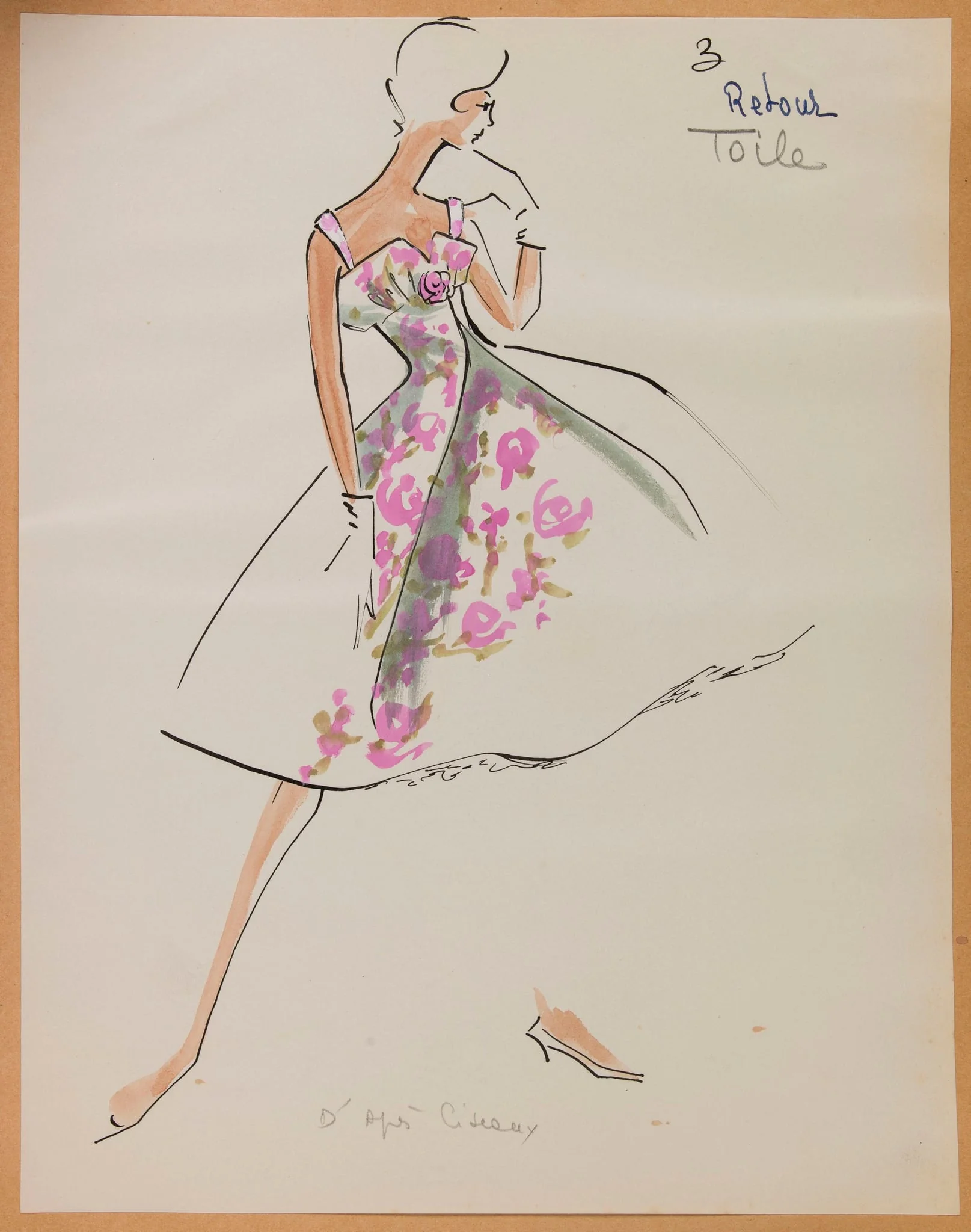 Robe à bretelles à motif foral rose, by Marie-Louise Carven, 1957