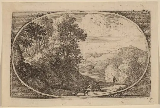 Two Figures Seated to the Right of a Road
