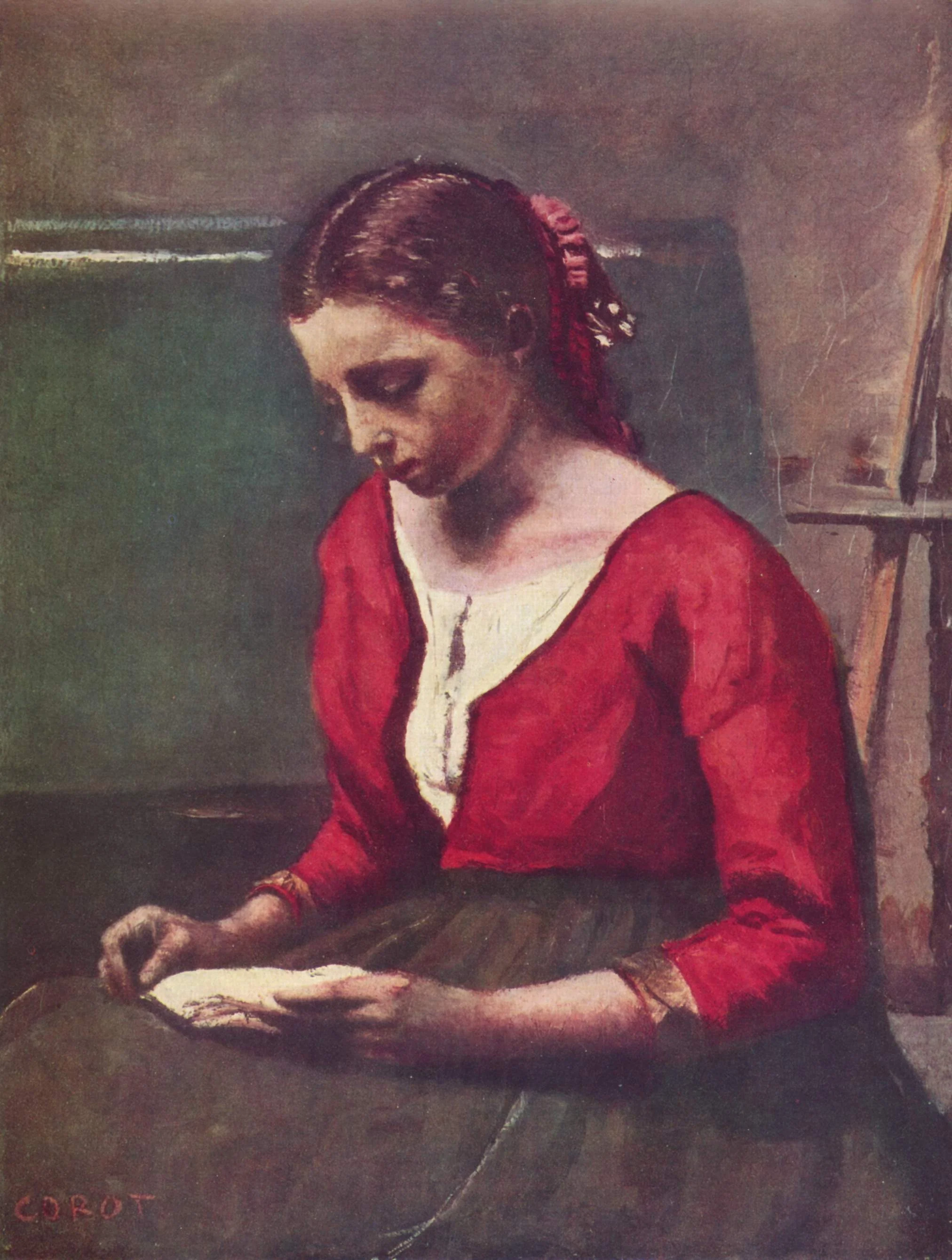 A Girl Reading, by Jean Baptiste Camille Corot, oil, 1847