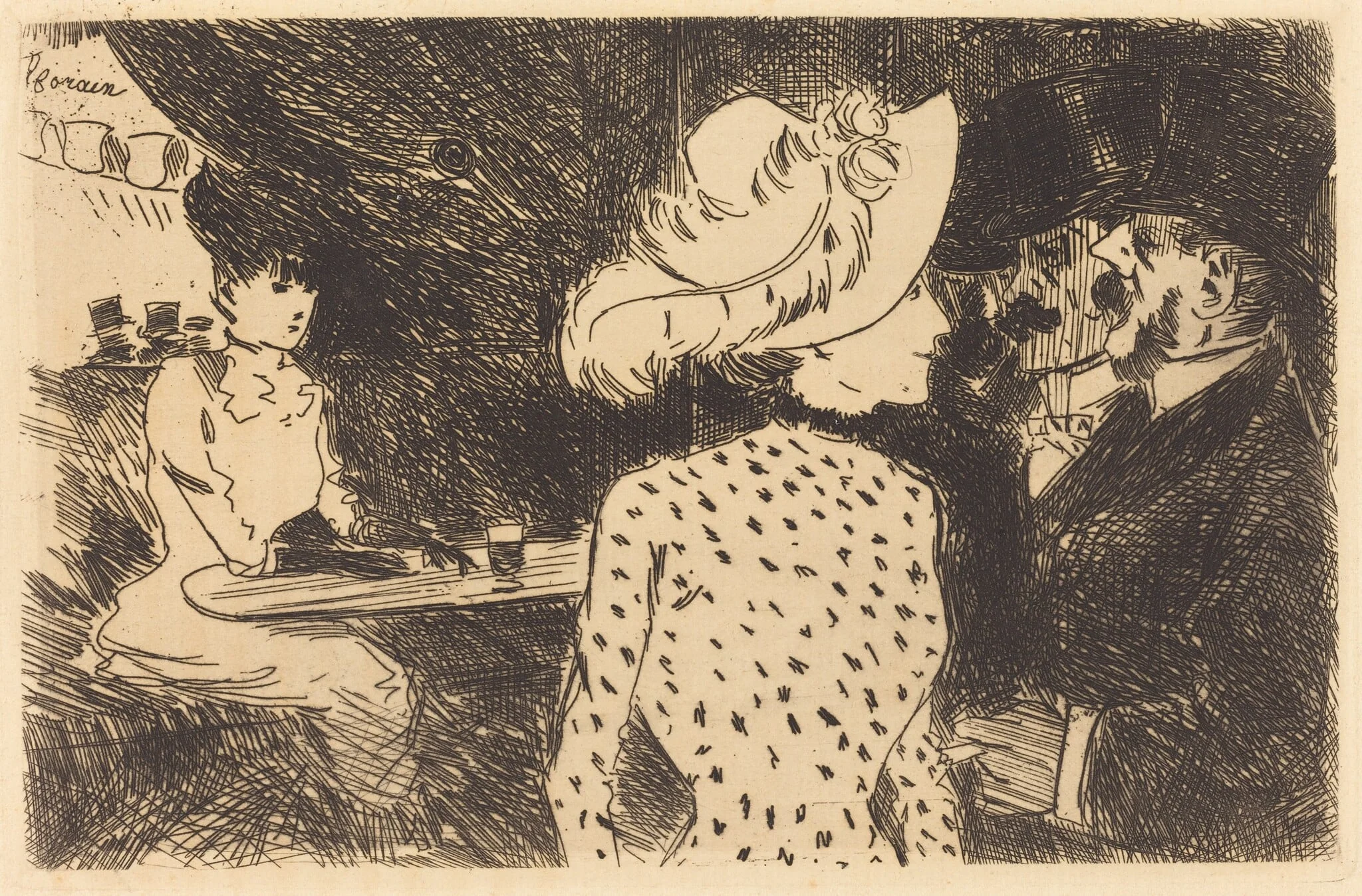 Les Folies-Bergère (planche refusée, 2e planche) (The Folies Bergère) (refused plate, second plate), by Jean-Louis Forain, ink, 1880