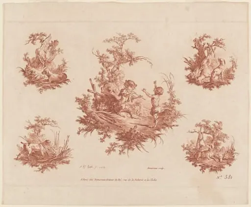 Singerie with Four Vignettes of Dogs Hunting