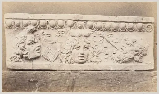 Bas-relief portion of frieze with theatrical masks in terra cotta