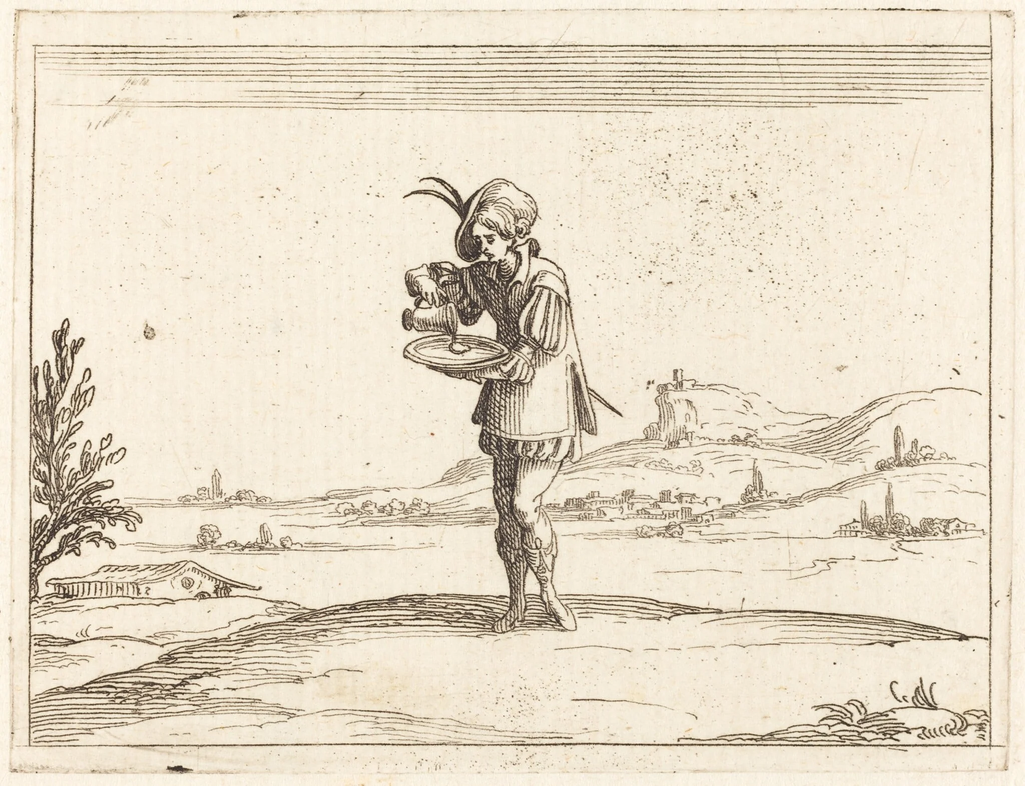 Man Washing a Pearl, by Jacques Callot, ink, 1628