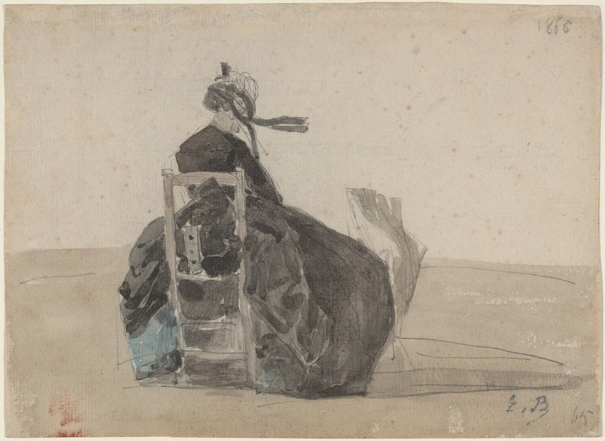 Seated Lady in Black, Trouville, by Eugène Boudin, graphite, 1865