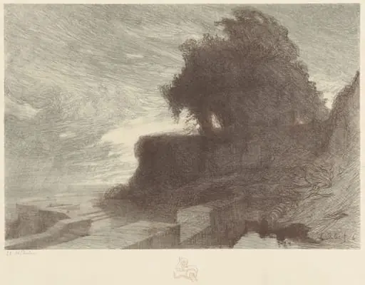 Landscape with Trees on a Bluff and a Snake Remarque