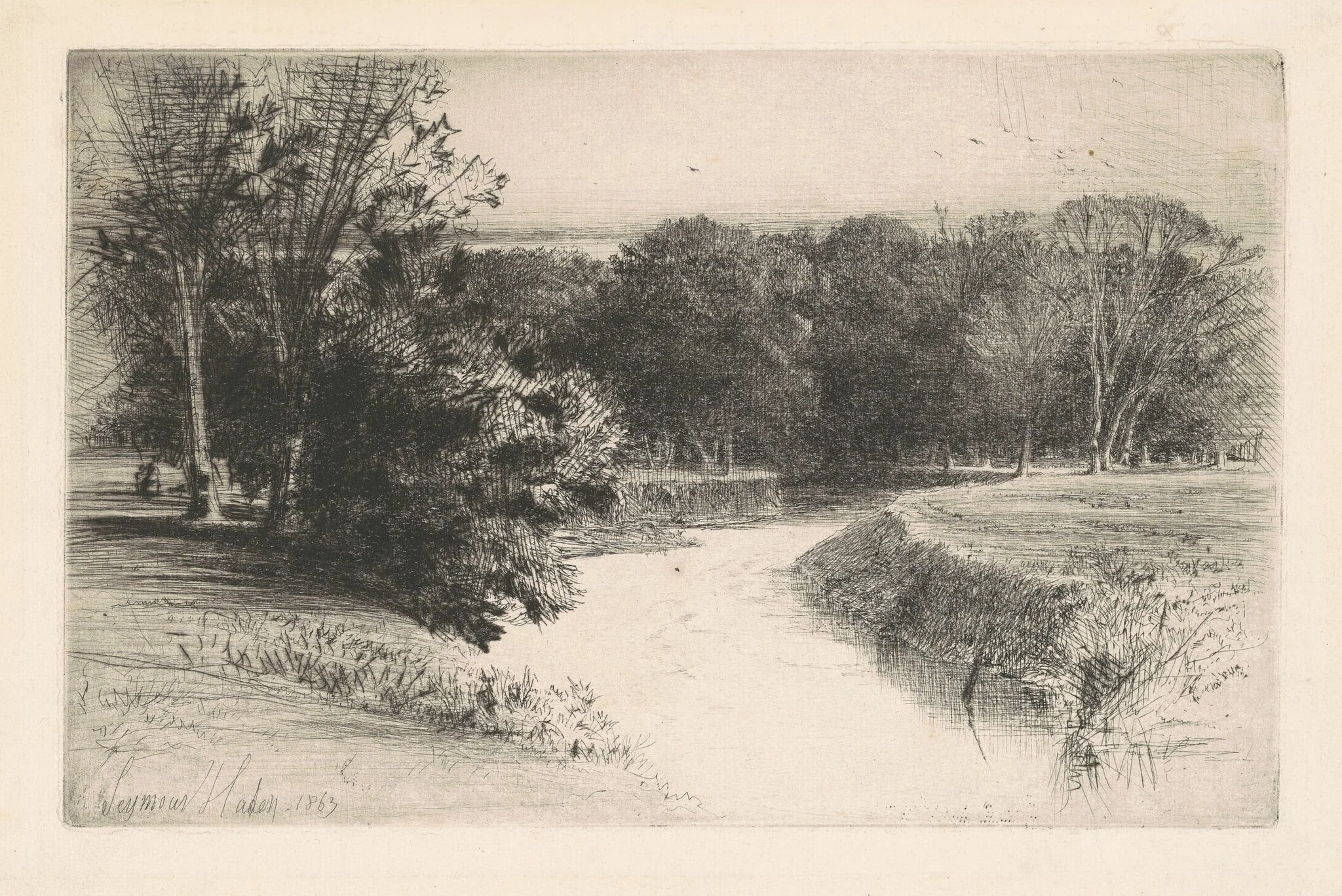 Sunset in Ireland, by Francis Seymour Haden, ink, 1863