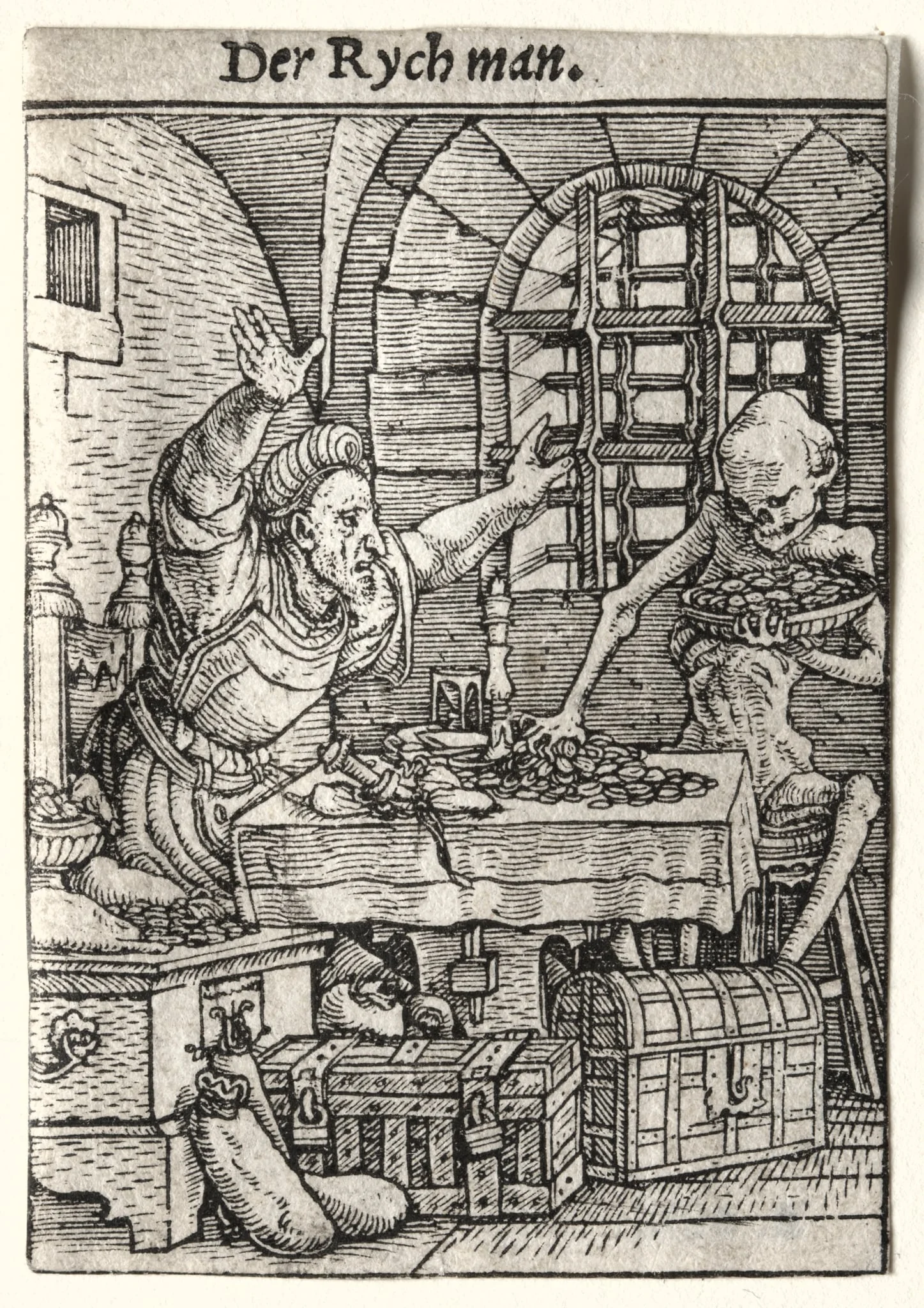 Dance of Death:  The Miser, by Hans Holbein the Younger, 1526