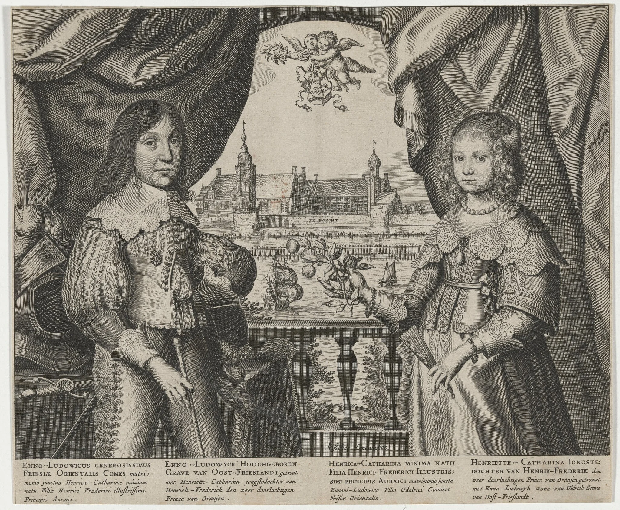 Enno Ludovick, Count of East Friesland and His Wife, Catherina Henriette, by Cornelis Visscher, ink, 1646