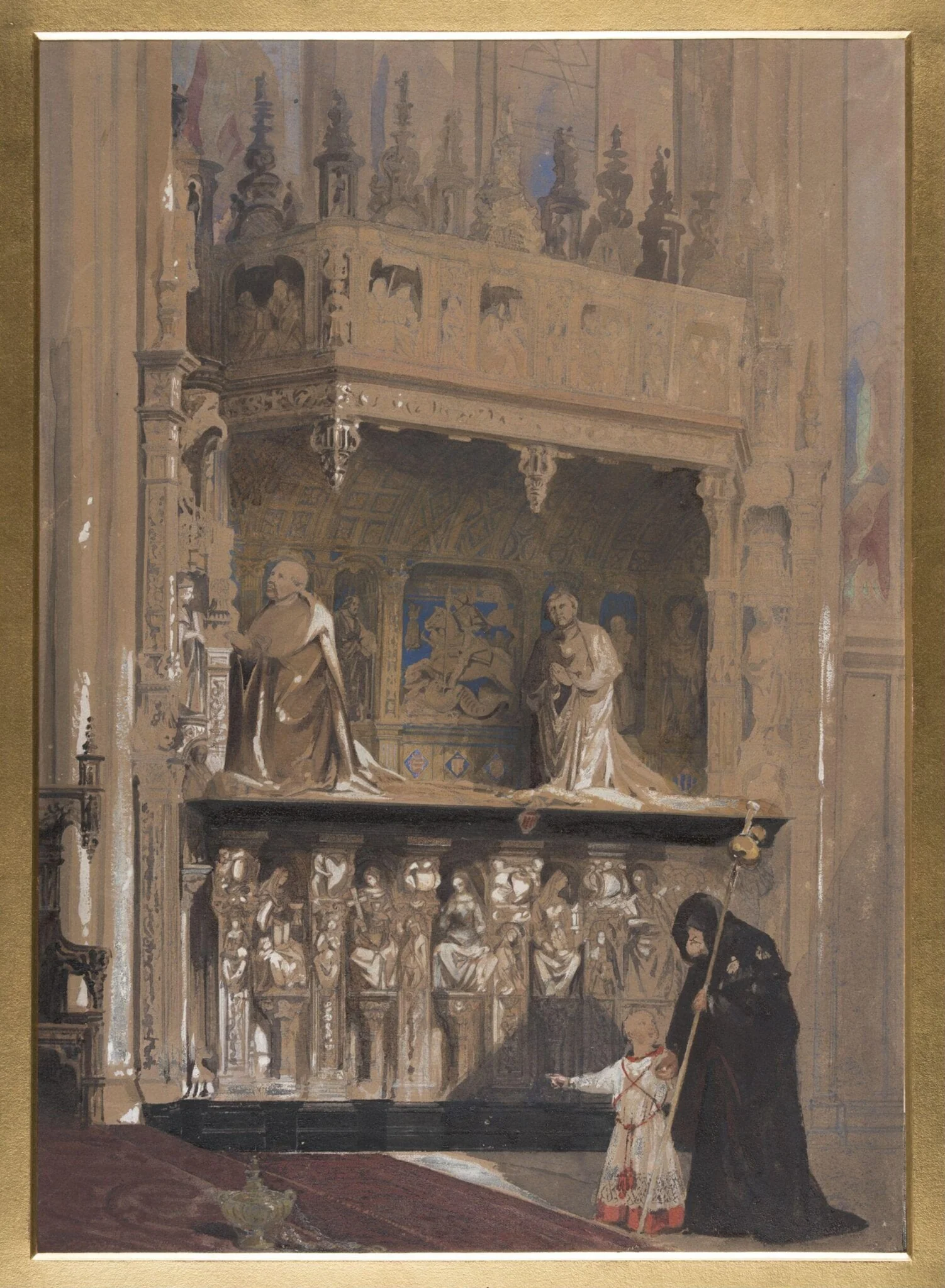 Monument of the Cardinald D'Amboise in Rouen Cathedral, by Louis Haghe, watercolor, 1850
