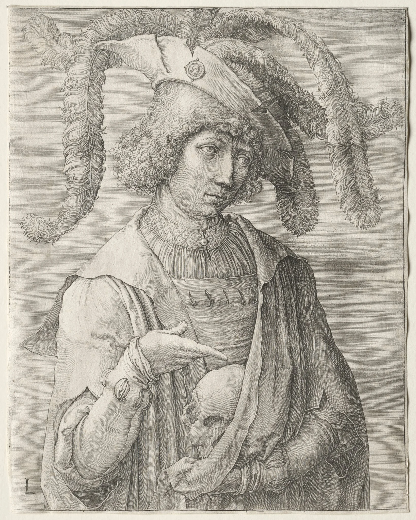 Portrait of a Young Man with a Skull, by Lucas van Leyden, 1519